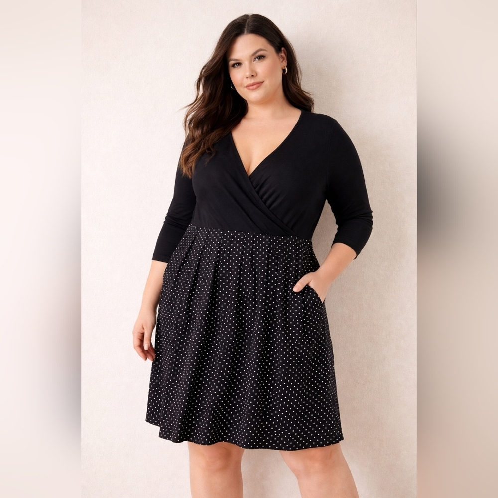 Torrid Dress Black Black‎ and White Polka-Dot Print